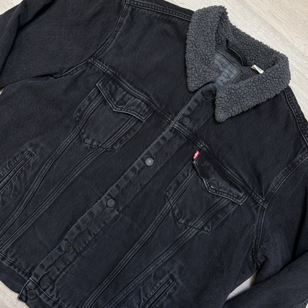 Levi's Sherpa Lined Denim Jean Trucker Jacket Mens XL Black